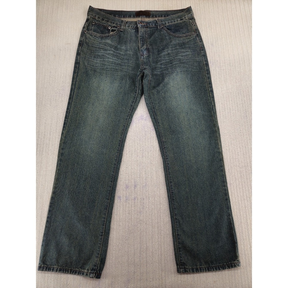 Rok Jeans Mens 38x32 Blue‎ Denim Straight Leg Dark Wash Whiskered